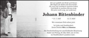 Traueranzeige Johann Bittenbinder