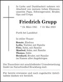 Traueranzeige Friedrich Grupp