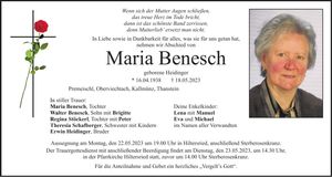 Traueranzeige Maria Benesch