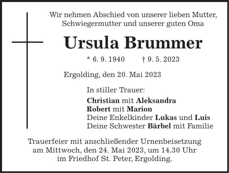 Traueranzeige Ursula Brummer