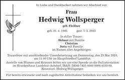 Traueranzeige Hedwig Wollsperger