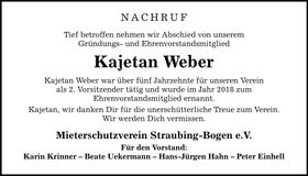 Traueranzeige Kajetan Weber