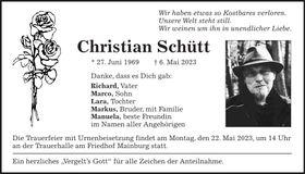 Traueranzeige Christian Schütt