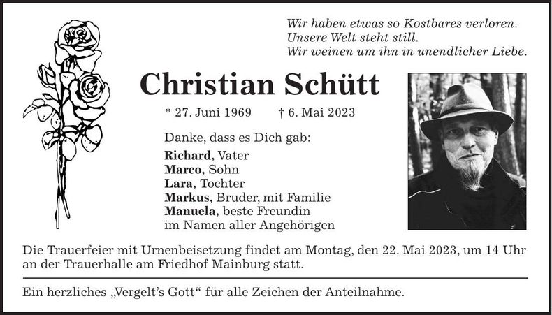 Traueranzeige Christian Schütt