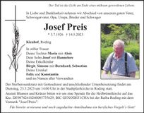 Traueranzeige Josef Preis