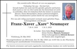 Traueranzeige Franz-Xaver "Xare" Neumayer