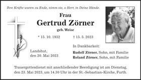 Traueranzeige Gertrud Zörner