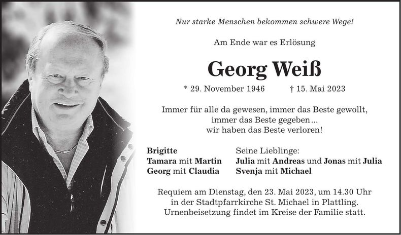 Traueranzeige Georg Weiß