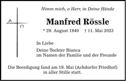 Traueranzeige Manfred Rössle