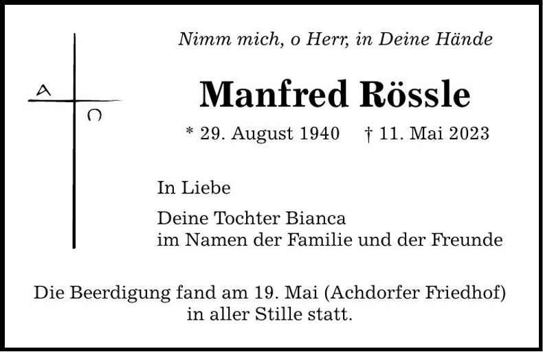 Traueranzeige Manfred Rössle