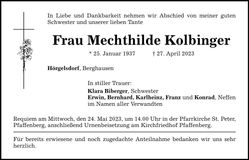 Traueranzeige Mechthilde Kolbinger