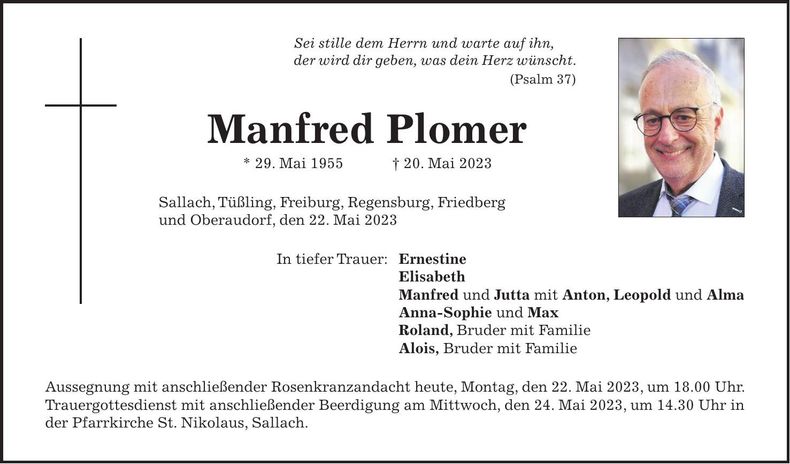 Traueranzeige Manfred Plomer