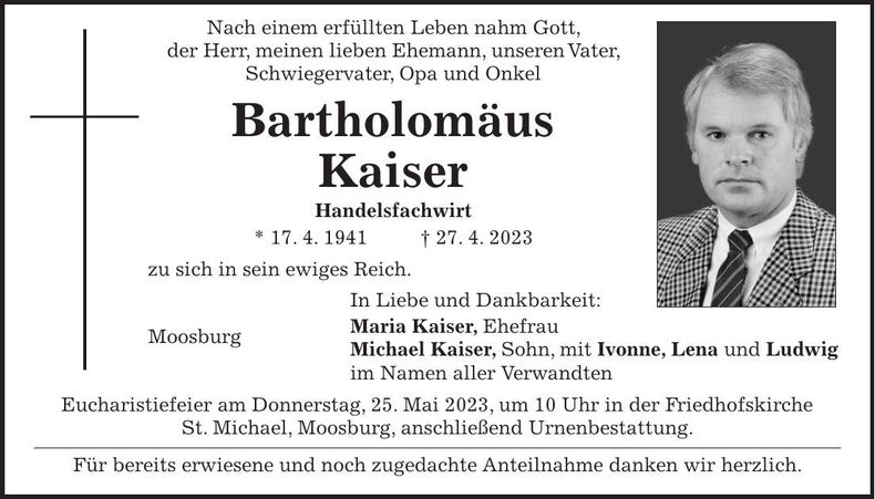 Traueranzeige Bartholomäus Kaiser