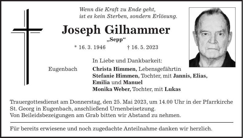 Traueranzeige Joesph Gilhammer