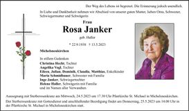 Traueranzeige Rosina Janker