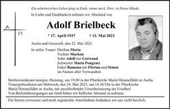 Traueranzeige Adolf Brielbeck