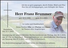 Traueranzeige Franz Brummer