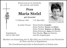 Traueranzeige Maria Stelzl