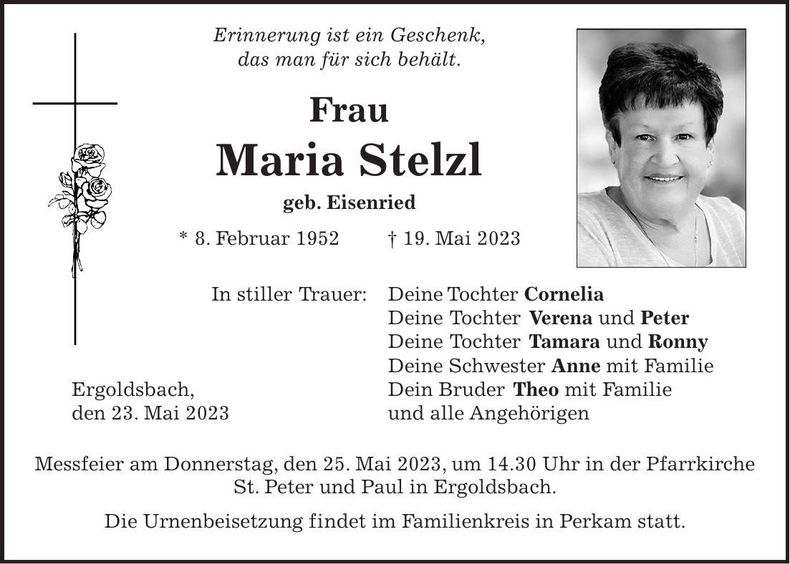 Traueranzeige Maria Stelzl