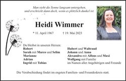 Traueranzeige Heidi Wimmer
