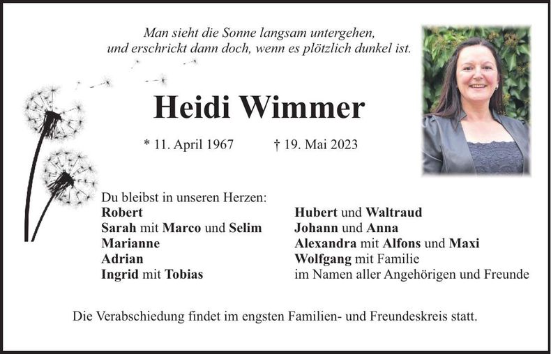 Traueranzeige Heidi Wimmer