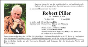 Traueranzeige Robert Piller