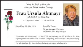 Traueranzeige Ursula Abtmayr