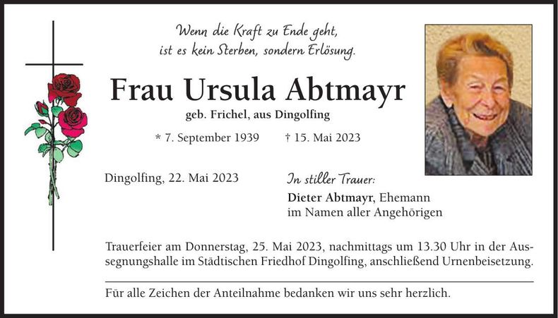 Traueranzeige Ursula Abtmayr