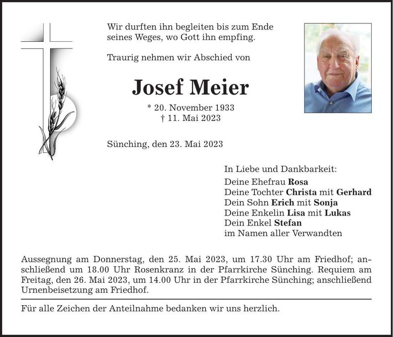 Traueranzeige Josef Meier