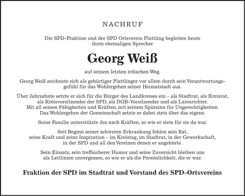 Traueranzeige Georg Weiß
