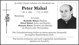 Traueranzeige Peter Mahal