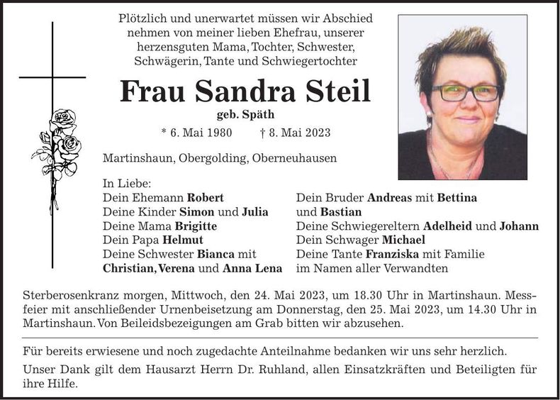 Traueranzeige Sandra Steil