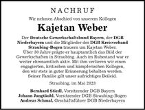Traueranzeige Kajetan Weber