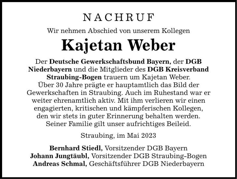 Traueranzeige Kajetan Weber