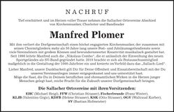 Traueranzeige Manfred Plomer