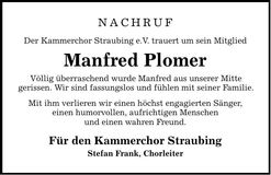 Traueranzeige Manfred Plomer