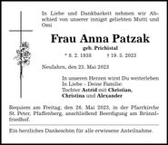 Traueranzeige Anna Patzak