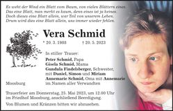 Traueranzeige Vera Schmid