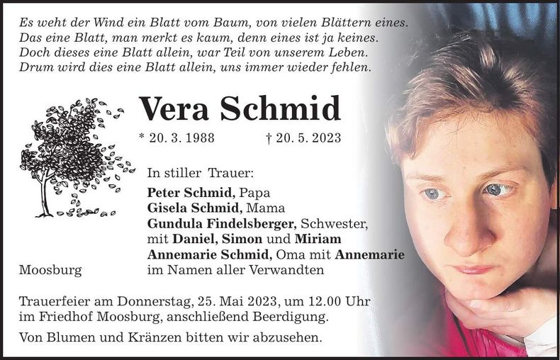 Traueranzeige Vera Schmid