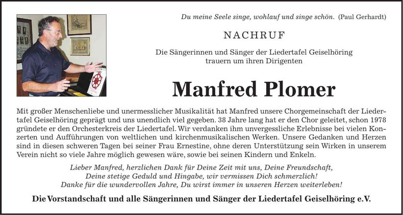 Traueranzeige Manfred Polmer