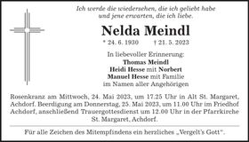 Traueranzeige Nelda Meindl