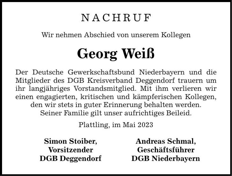 Traueranzeige Georg Weiß