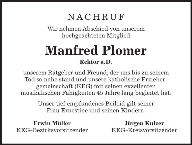 Traueranzeige Erwin Polmer