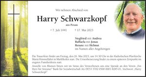 Traueranzeige Harry Schwarzkopf