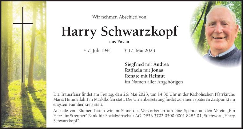 Traueranzeige Harry Schwarzkopf