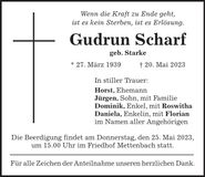 Traueranzeige Gudrun Scharf