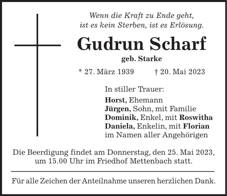 Traueranzeige Gudrun Scharf