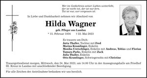 Traueranzeige Hilda Wagner