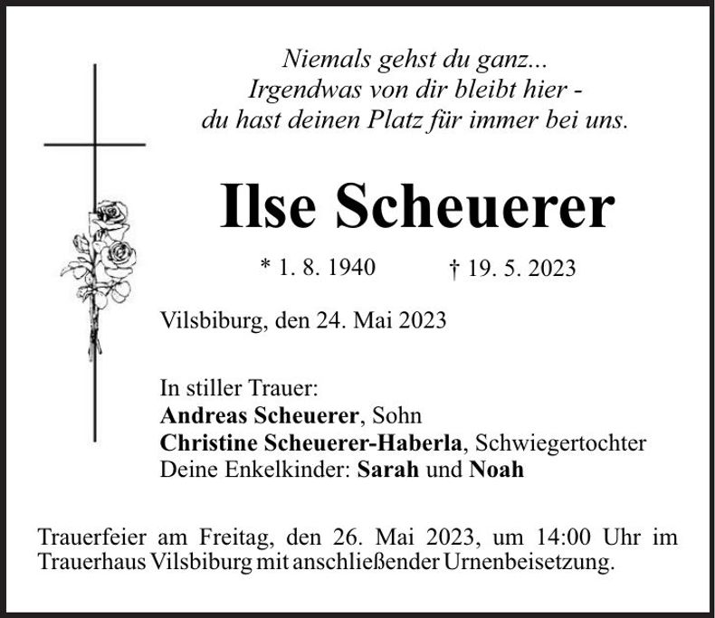Traueranzeige Ilse Scheuerer