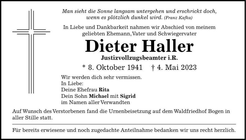 Traueranzeige Dieter Haller
